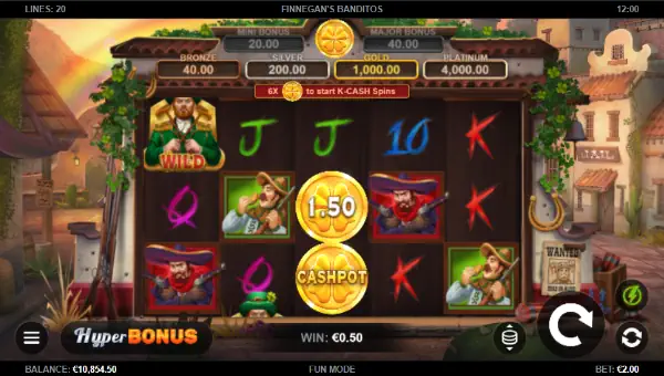 Finnegans Banditos base game screenshot showing reels and features