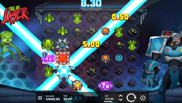 Fire my Laser base game screenshot showing reels and features