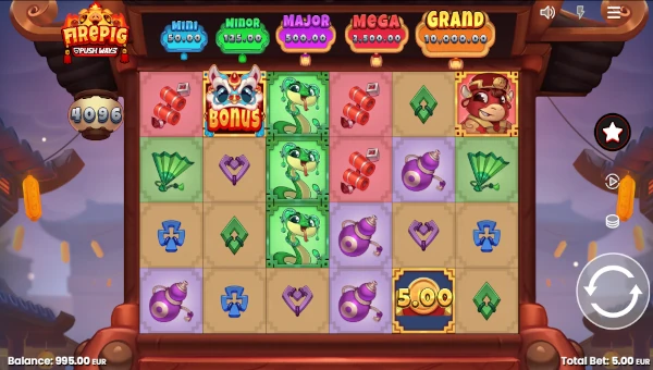 Fire Pig Push Ways base game screenshot showing reels and features