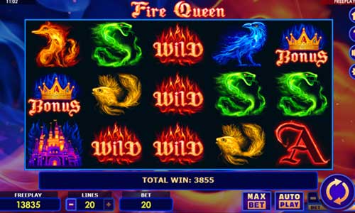 Fire Queen base game screenshot showing reels and features