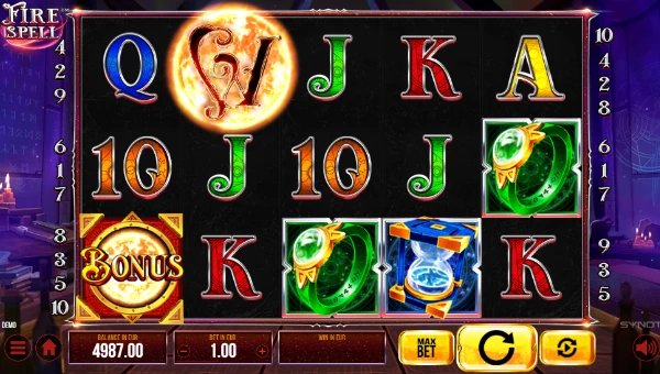 Fire Spell base game screenshot showing reels and features