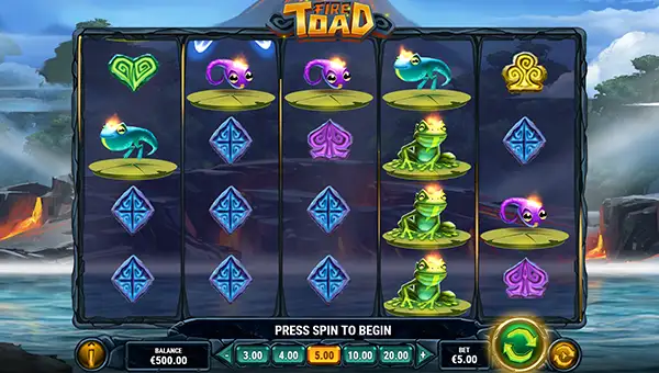 Fire Toad base game screenshot showing reels and features