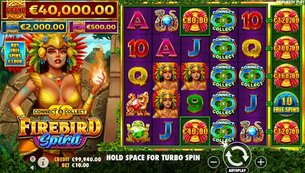 Firebird Spirit base game screenshot showing reels and features