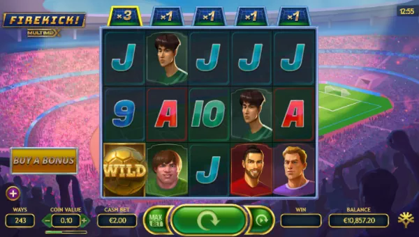 Firekick MultiMax base game screenshot showing reels and features