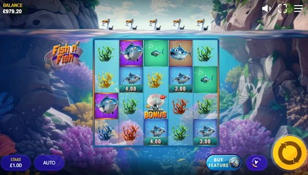Fish N Fish base game screenshot showing reels and features