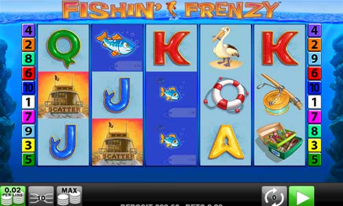 Fishin Frenzy base game screenshot showing reels and features