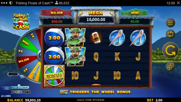 Fishing Floats of Cash base game screenshot showing reels and features