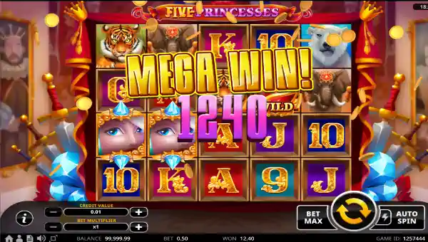 Five Princesse base game screenshot showing reels and features