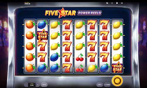 Five Star Power Reels base game screenshot showing reels and features