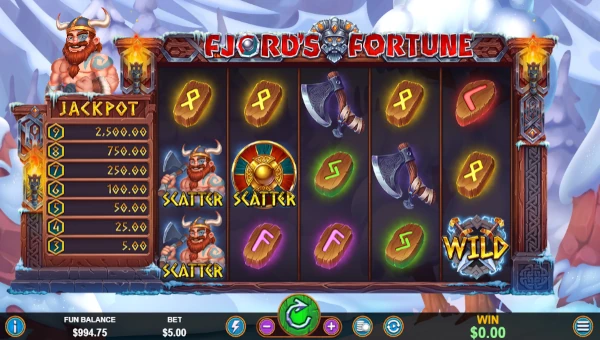Fjords Fortune base game screenshot showing reels and features