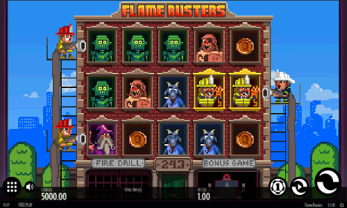 Flame Busters base game screenshot showing reels and features
