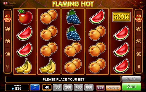 Flaming Hot base game screenshot showing reels and features