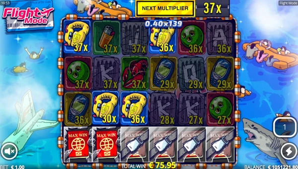 Screenshot of Flight Mode slot demo showing reels and bonus game features