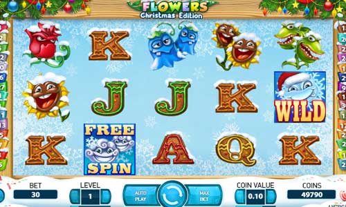 Flowers Christmas Edition base game screenshot showing reels and features