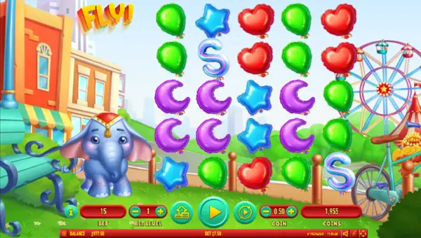 Fly base game screenshot showing reels and features