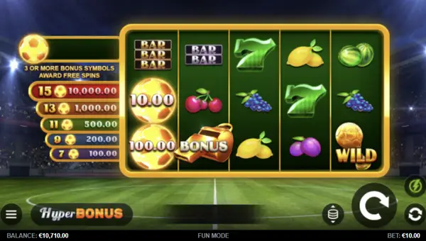 Football Blast base game screenshot showing reels and features