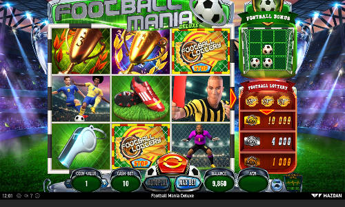 Football Mania Deluxe base game screenshot showing reels and features
