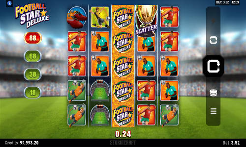 Football Star Deluxe base game screenshot showing reels and features