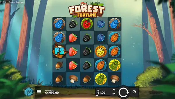 Forest Fortune base game screenshot showing reels and features