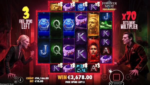Screenshot of Forever Split Megaways slot demo showing reels and bonus game features