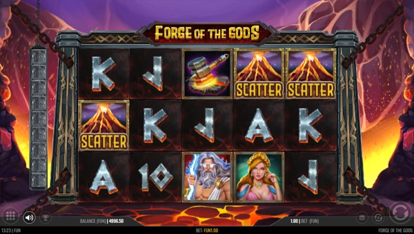 Forge of the Gods base game screenshot showing reels and features