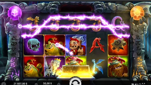 Forgotten Fable base game screenshot showing reels and features