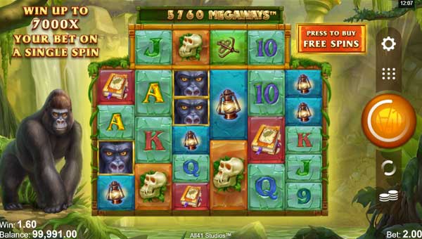 Forgotten Island Megaways base game screenshot showing reels and features