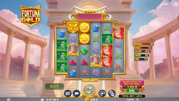 Fortuna Gold base game screenshot showing reels and features