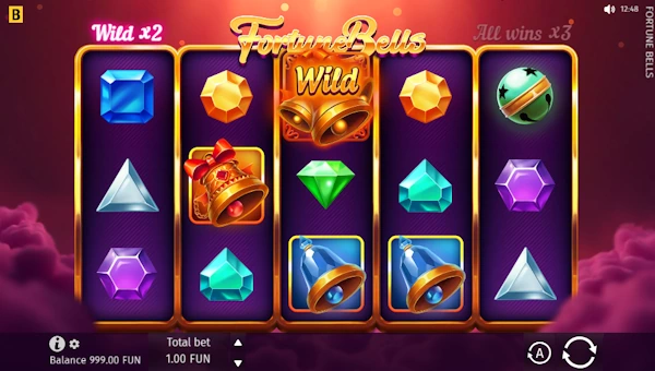 Fortune Bells base game screenshot showing reels and features