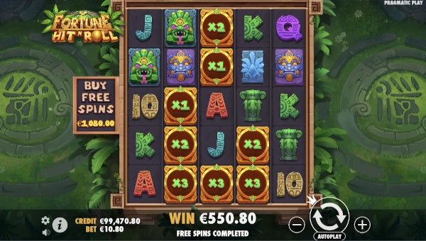 Fortune Hit N Roll base game screenshot showing reels and features