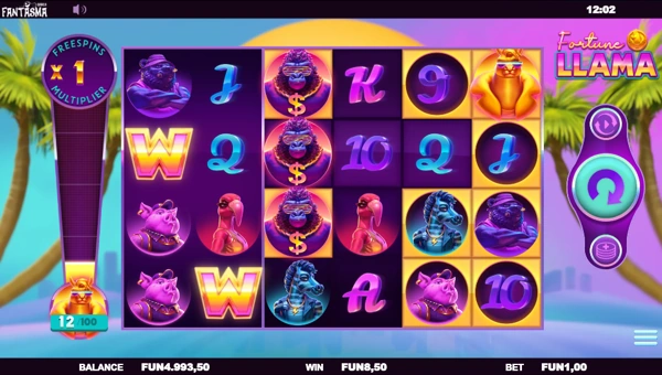 Fortune Llama base game screenshot showing reels and features