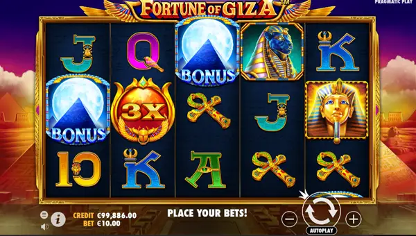 Fortune of Giza base game screenshot showing reels and features