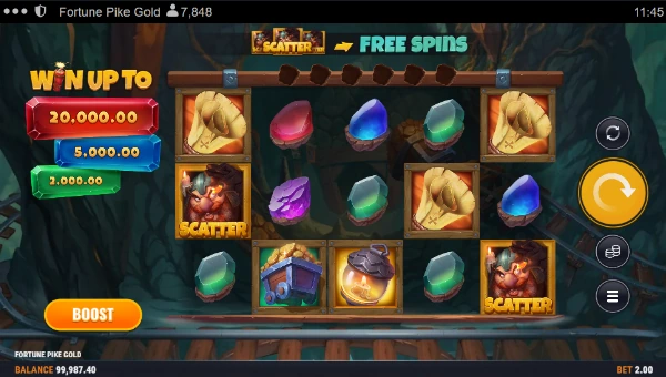 Fortune Pike Gold base game screenshot showing reels and features