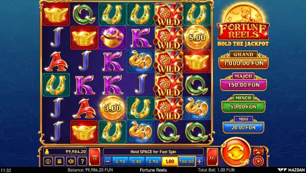 Fortune Reels base game screenshot showing reels and features