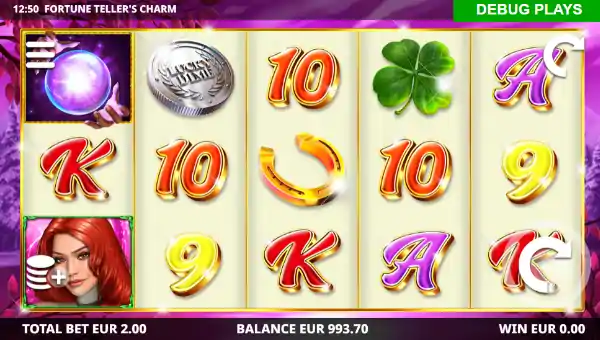 Fortune Tellers Charm base game screenshot showing reels and features