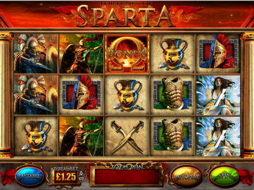 Fortunes Of Sparta base game screenshot showing reels and features