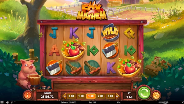 Fox Mayhem base game screenshot showing reels and features