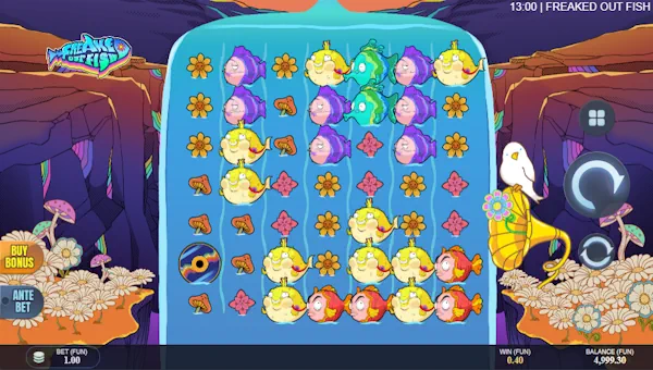 Freaked Out Fish base game screenshot showing reels and features