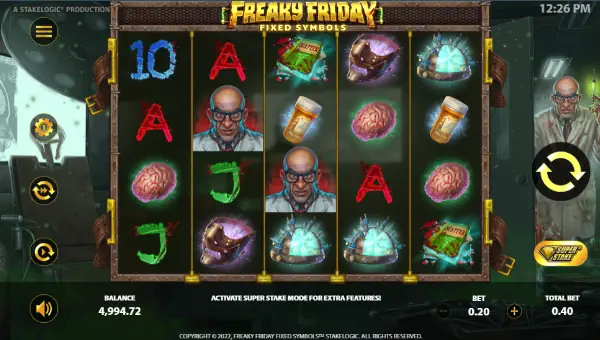 Freaky Friday Fixed Symbols base game screenshot showing reels and features