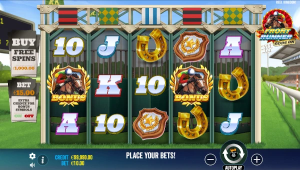 Front Runner Odds On base game screenshot showing reels and features