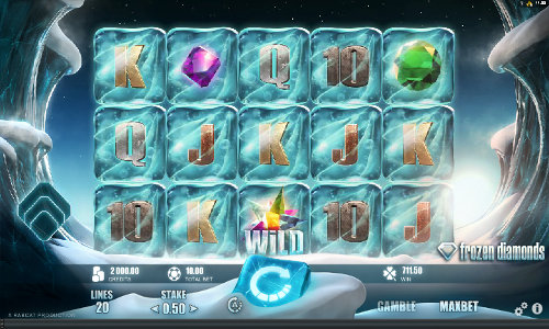 Frozen Diamonds base game screenshot showing reels and features