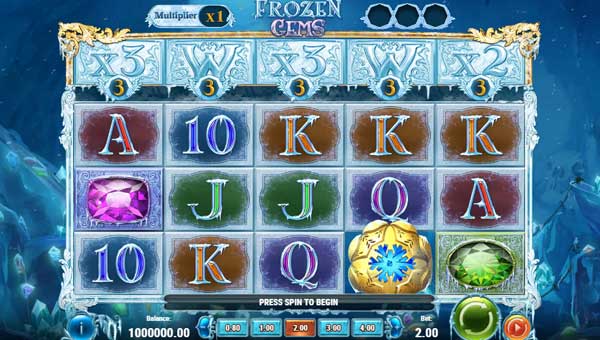 Frozen Gems base game screenshot showing reels and features