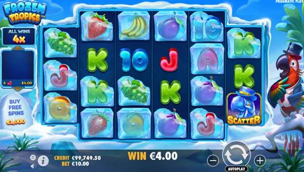 Frozen Tropics base game screenshot showing reels and features