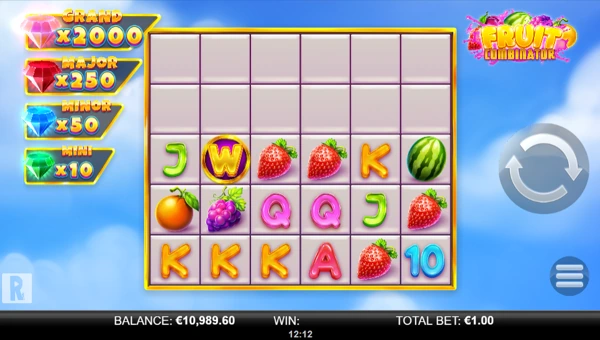 Fruit Combinator base game screenshot showing reels and features
