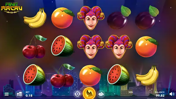 Fruit Macau base game screenshot showing reels and features