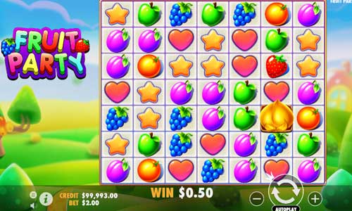 Fruit Party base game screenshot showing reels and features