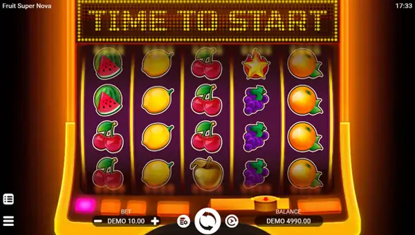 Fruit Super Nova base game screenshot showing reels and features