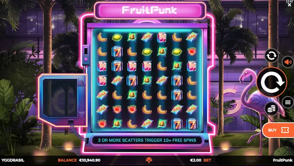 FruitPunk base game screenshot showing reels and features