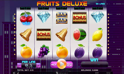 Fruits Deluxe base game screenshot showing reels and features