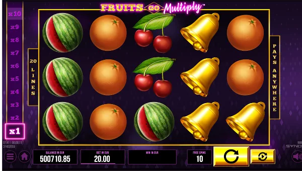 Fruits Go Multiply base game screenshot showing reels and features